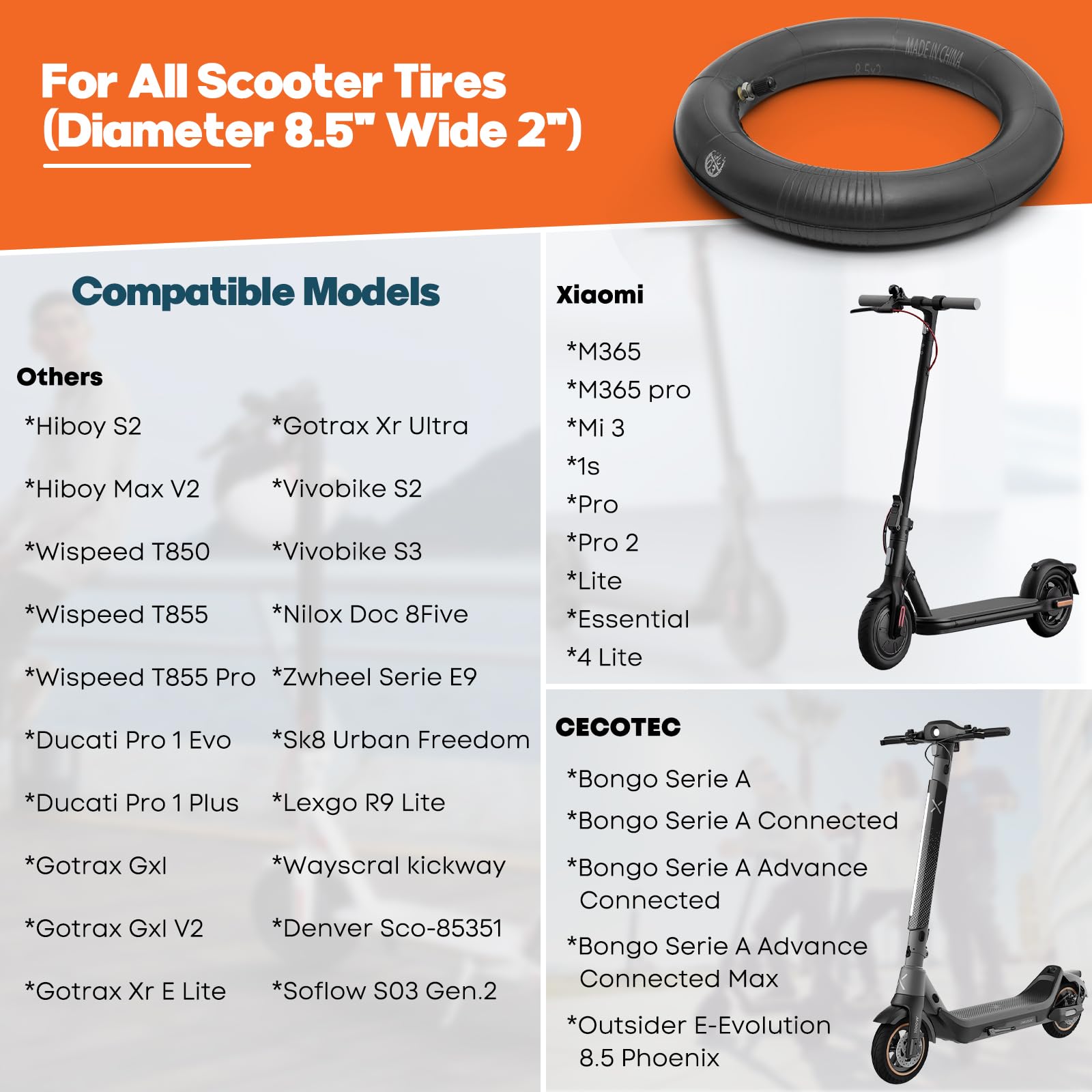 2PCS 8,5 Pulgadas Neumáticos Interior Compatible con Xiaomi Scooter Eléctrico Xiaomi 4 Lite/M365/1S/PRO/Pro2 Cámara de Aire Inflable Amortiguación, Suavidad y Silencio Camara Patinete