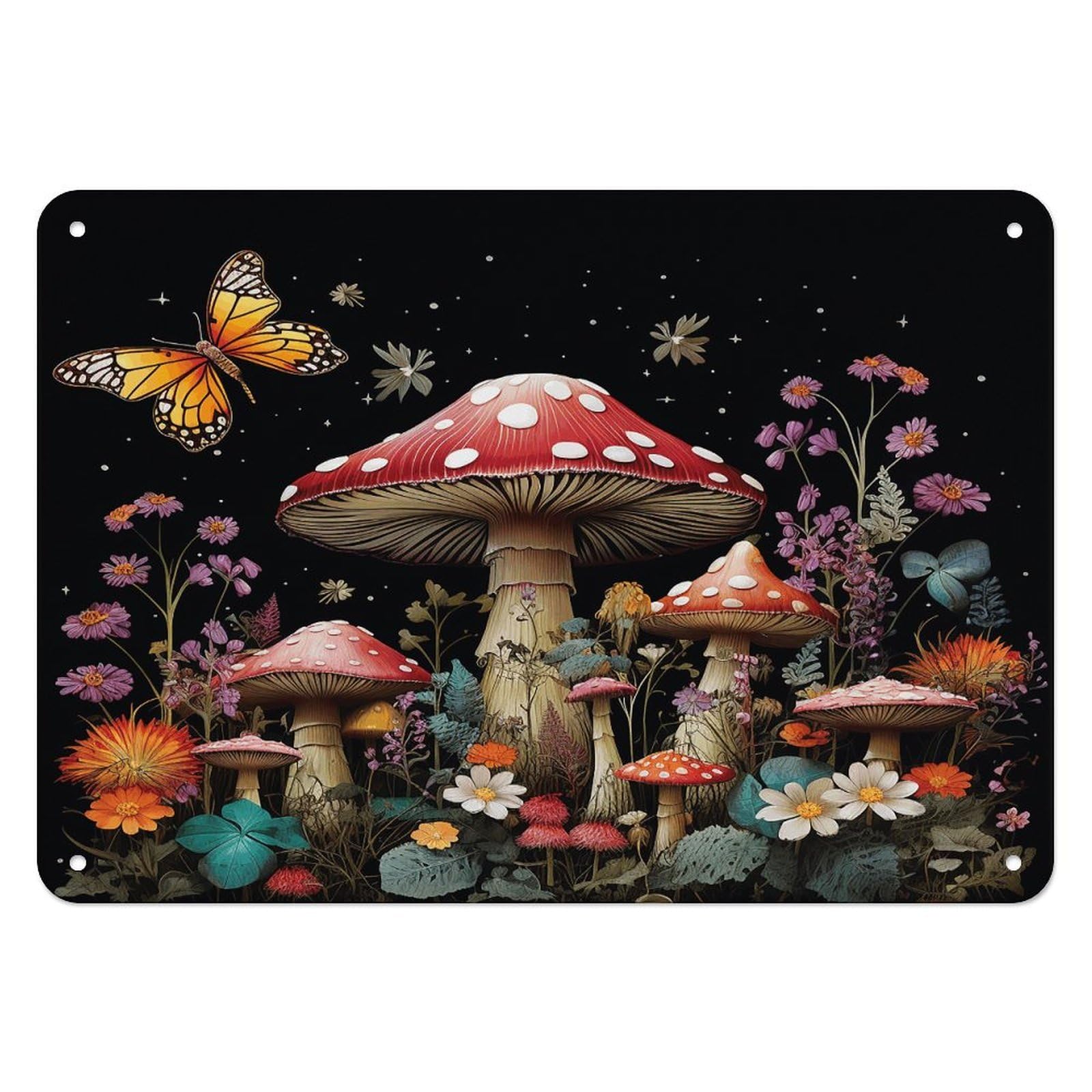 Fekiloot Style Mushrooms And Butterflies Wall Decor Iron Painting Metal Sign