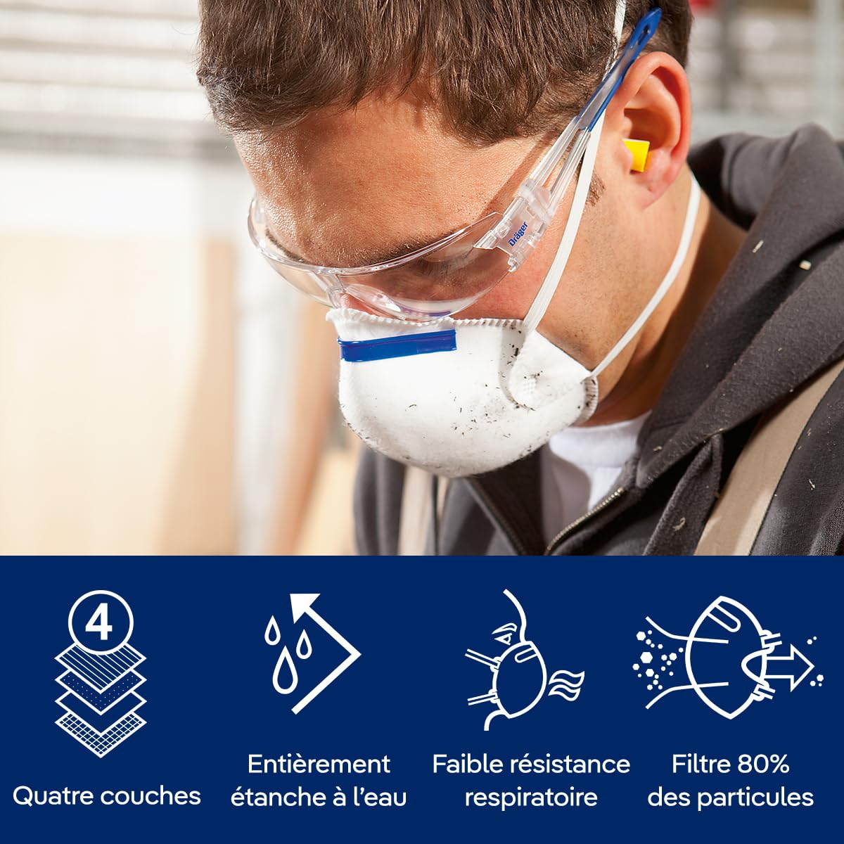Dräger X-plore 1310 FFP1 Masque de protection respiratoire | Protection buccale comme filtre efficace contre les poussières fines et les particules | 20 masques respiratoires en taille universelle