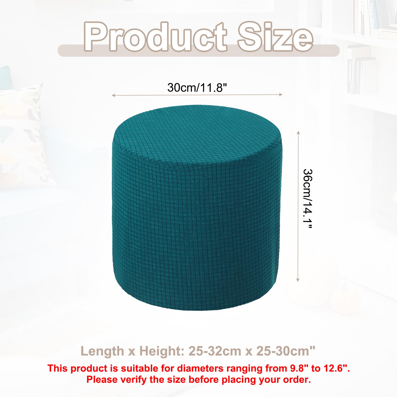 sourcing map Funda otomana redonda elástica para otomana de 9.8 a 12.6 pulgadas de diámetro, funda protectora antideslizante para reposapiés para dormitorio, sala de estar, color verde oscuro