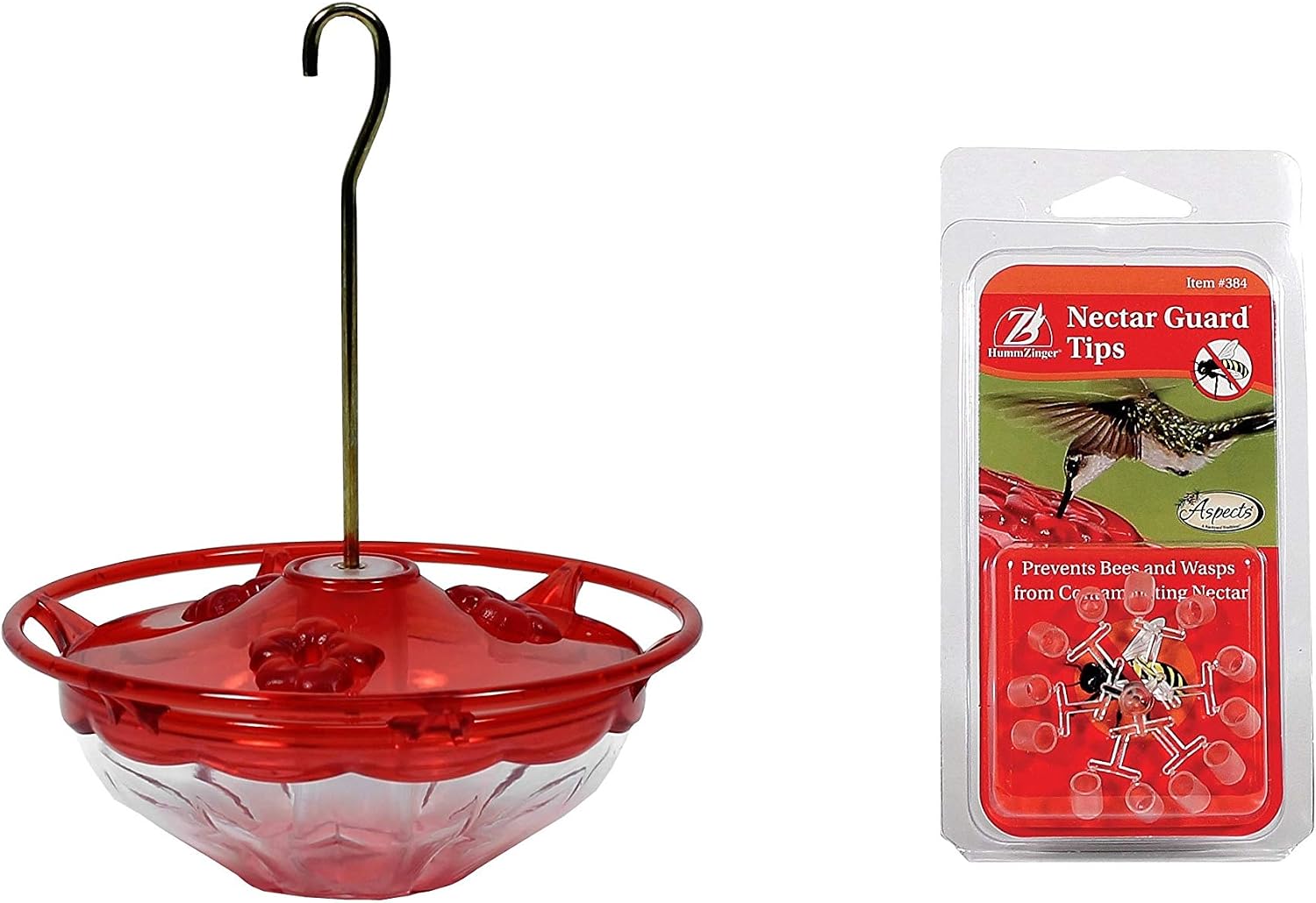 Aspects 433 HummBlossom Hummingbird Feeder, 4 oz, Rose (1 Pack) Bundle with Nectar Guard Tips (1 Pack)