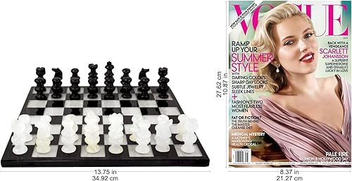 Miniatura 4 de NOVICA Juego de ajedrez de piedra tallada a mano de ónix blanco y mármol negro 'Classic'