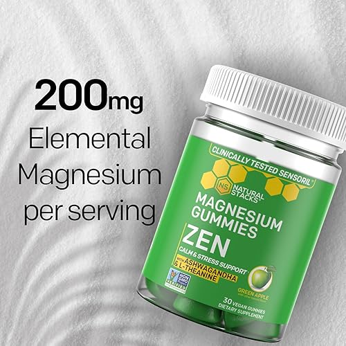 Miniatura 3 de Natural Stacks Gomitas de magnesio Zen (30 unidades)  Gomitas de citrato de magnesio con L de teanina  Gomitas veganas Sensoril Ashwagandha para un