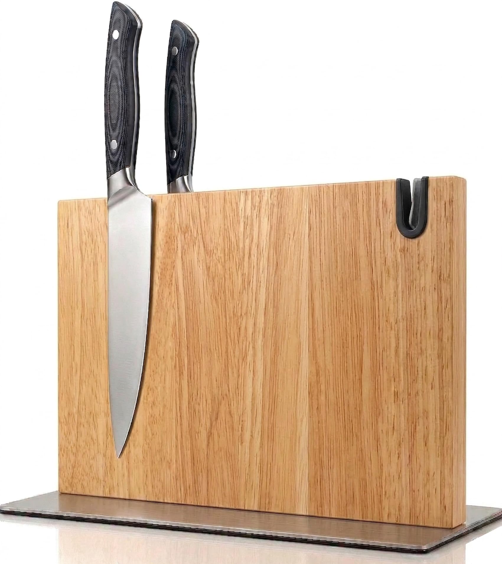 Porte Couteaux Magnétique Cuisine XL avec Aiguiseur Support Magnétique Couteaux Cuisine fabriqué en Bois Massif Bloc Couteaux Magnétique Rangement Couteaux Cuisine Robuste et Élégant (Chêne)