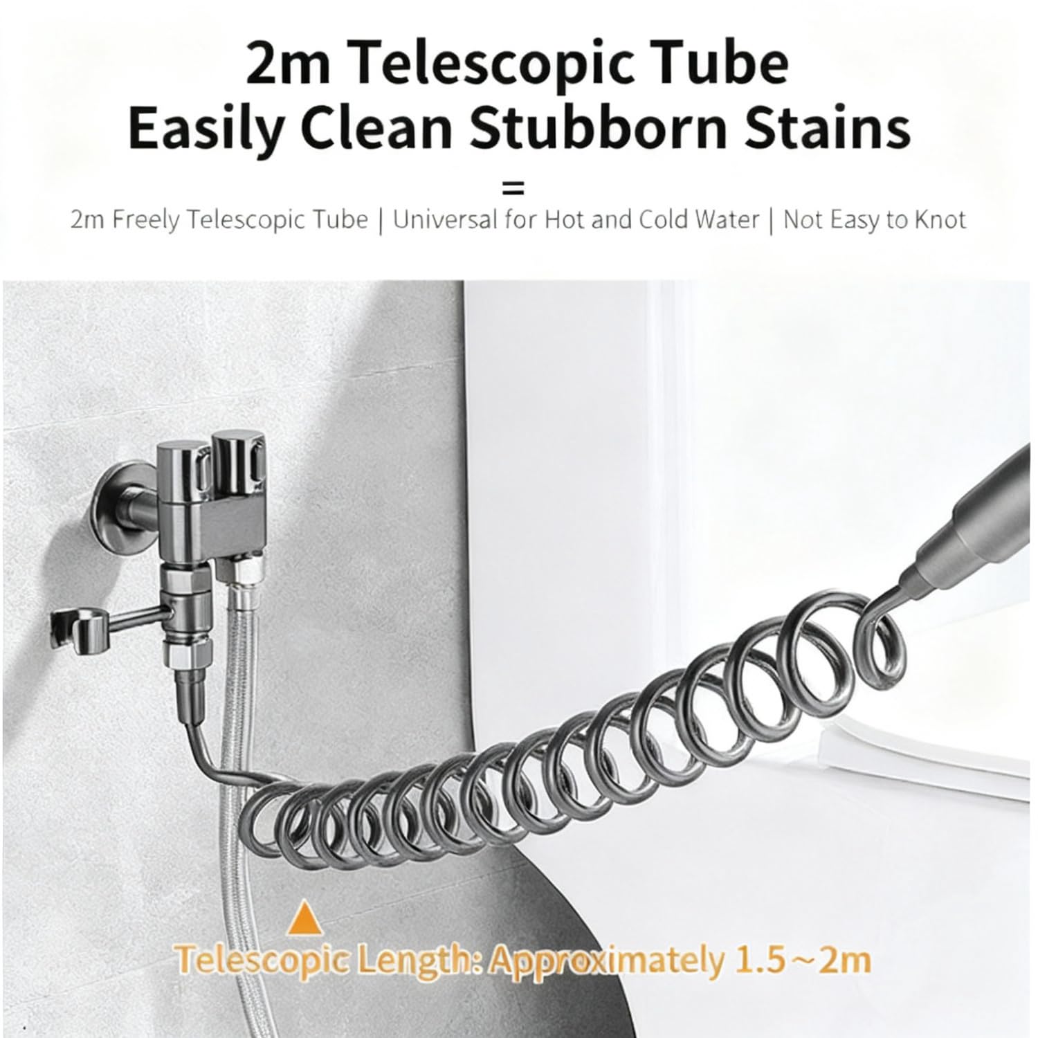 WALWAL Handheld Bidet Sprayer Kit for Toilet High Pressure Toilet Jet No Press Button 2m Retractable Kink Free — view 4