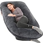 Pregnancy Pillow Full Body 57 Inch Maternity Pillow with Removable Washable Cover-Sleep Support for Legs,Back, Neck,Shoulder,HIPS,Belly for Pregnent Women,Black Grey Velvet Cover