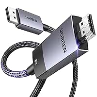 UGREEN Cabo DisplayPort para HDMI 8K a 60 Hz 4K a 240 Hz Active DP 1.4 para HDMI 2.1 Cabo HDR unidirecional, Dolby, HDCP2.3, DSC1.2a, 32,4 Gbps trançado 6,6FT Compatível com monitor, Dell, HP