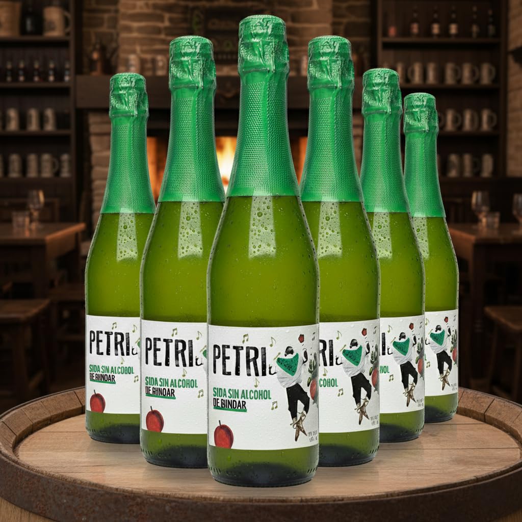 Cidre de Pétri sans alcool 75 cl - Cidre naturel rafraîchissant et sans gluten de la cave Petritegi - Fabriqué avec des pommes sélectionnées (Pack_6)