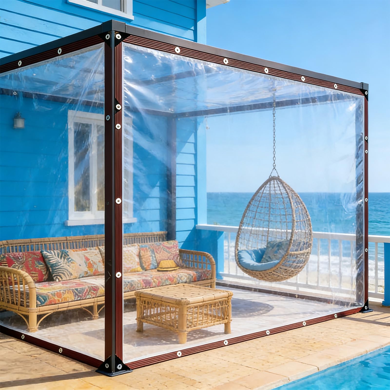 Toldo transparente exterior resistente a rayos UV y desgarros