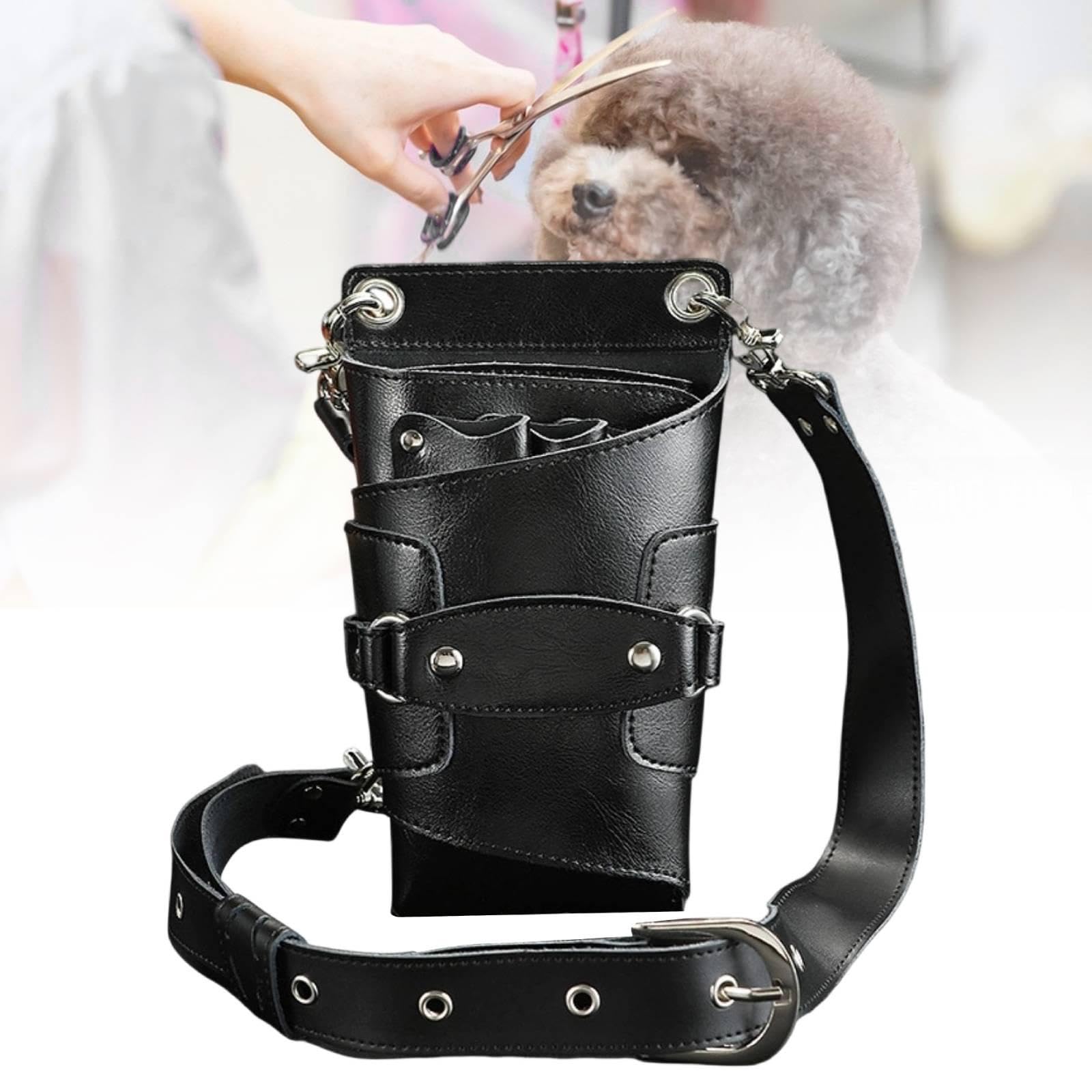 Custodia Porta Attrezzi Parrucchiere Borsa Multi Tasche Spalla Regolabile PU Morbida Porta Forbici Pettini Spazzole Clip Adatta per Saloni, Nero