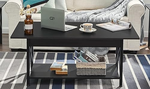 Miniatura 14 de GreenForest Mesa de centro con almacenamiento, mesas de centro modernas grandes de 43 pulgadas para sala de estar, diseño de marco en X, mesa de