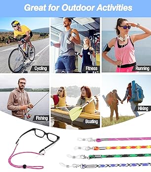 MoKo Glasses Strap 4 Pcs, Adjustable Sunglasses Strap For Men And Women, Flexible Silicon Eyeglasses Strap For Sports, Reusable Glasses Retainer For Fitness, Fishing, Running, Cycling, 4 Colors