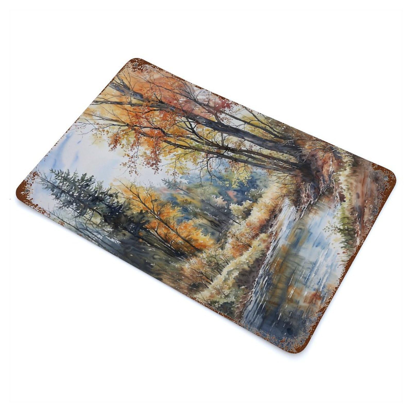 Whispering Autumn Stream 11.8"x7.9" Vintage Rust Metal Sign, Shabby Chic Decor for Garage, Bar And Workshop Decor