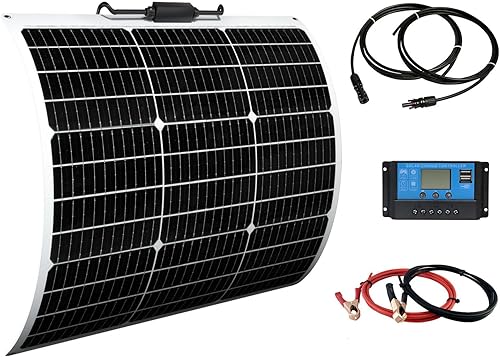 Miniatura 10 de Kit de panel solar flexible de 200 W 12 V, 2 módulos monocristalinos de 100 W, controlador de carga de 20 A, cable de extensión fuera de la red,