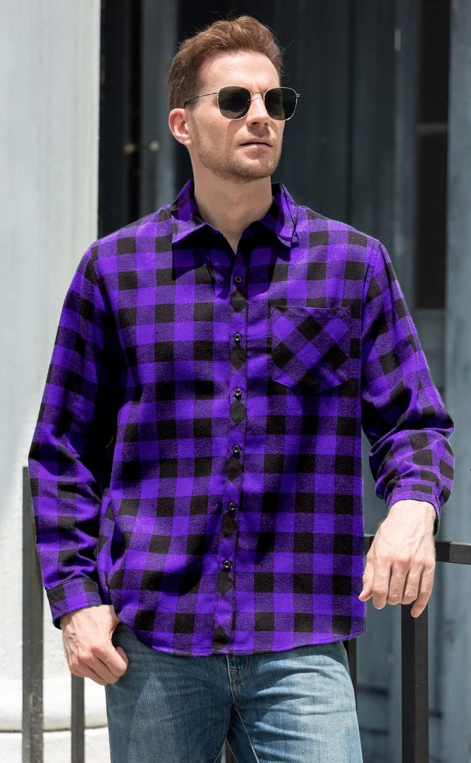 Cromoncent Men's Casual Plaid Flannel Long Sleeve Button Down Shirt - Image 4