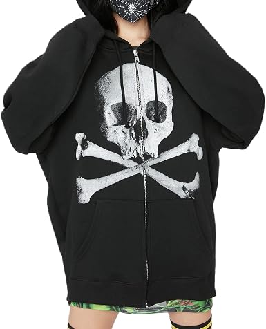skeleton rhinestone full zip moletom com capuz