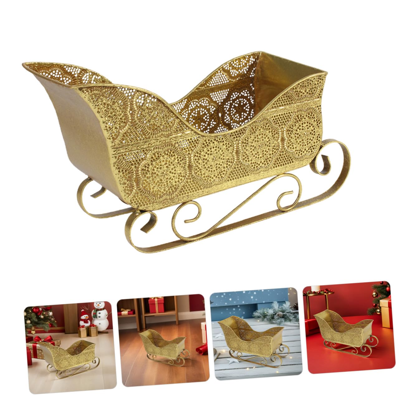 Alipis Weihnachtliche Schlittendekoration aus Eisen Goldener Kleiner Schlitten als Süßer Bonbonhalter und Tischzentrum für Festliche Weihnachtsfeiern und Schreibtische