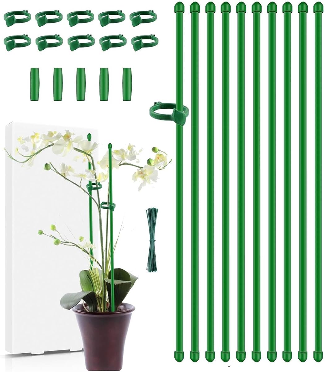 Plant Stakes,MAFONE 10Pcs 15Inch Adjustable Length Plant Support Stakes | Orchid Stick with Clips for Indoor Outdoor,Garden Pole for Potted Tomato Amaryllis Vegetables Monstera