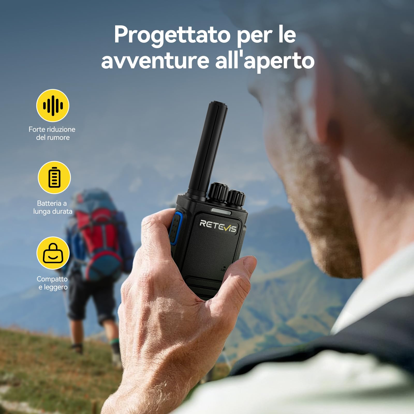 Retevis B64 Walkie Talkie per Adulti, Radio a 2 Vie, Riduzione del Rumore Chip AI a Due Vie, Regolazione della Qualità del Suono, Comunicazione Radio USB-C Ricaricabile per Famiglia (Nero, 2 Pezzi)
