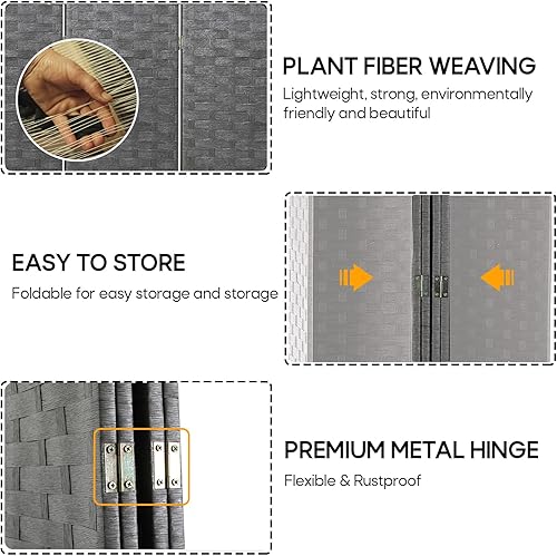 Miniatura 9 de Divisor de habitación, divisor de pared de 6 pies, pantalla de madera, 4 paneles, malla de madera, diseño tejido a mano, divisor de pantalla de