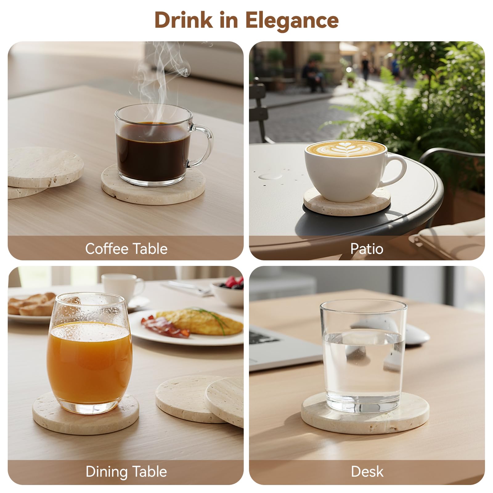 Natural Travertine Coasters - Set of 4 -7 Natural Travertine Coasters - Set of 4 -7