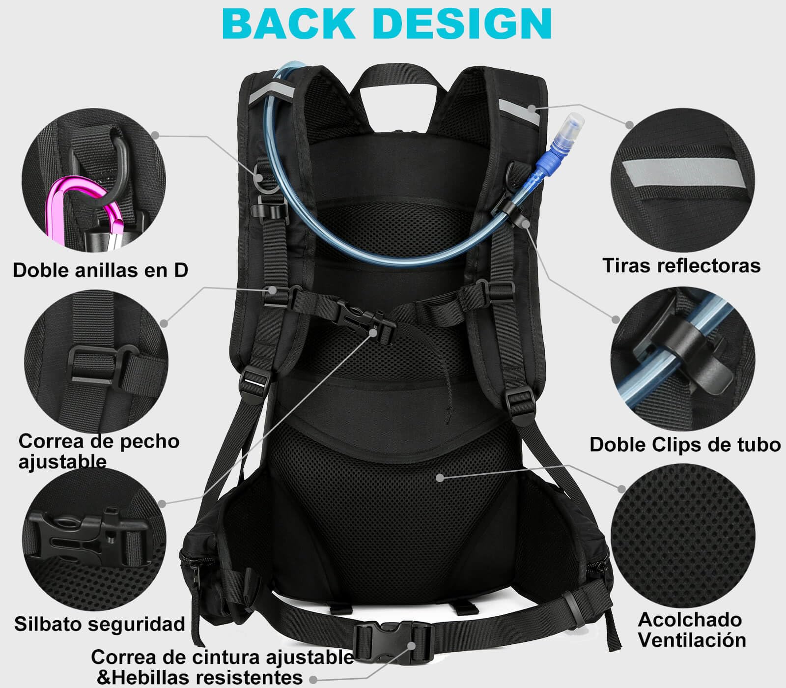 16L Mochila de Hidratacion, Mochila Bici con Bolsa de Agua 2l para Ciclismo Bicicleta Montaña MTB Moto Enduro Esqui Snowboard Senderismo Btt