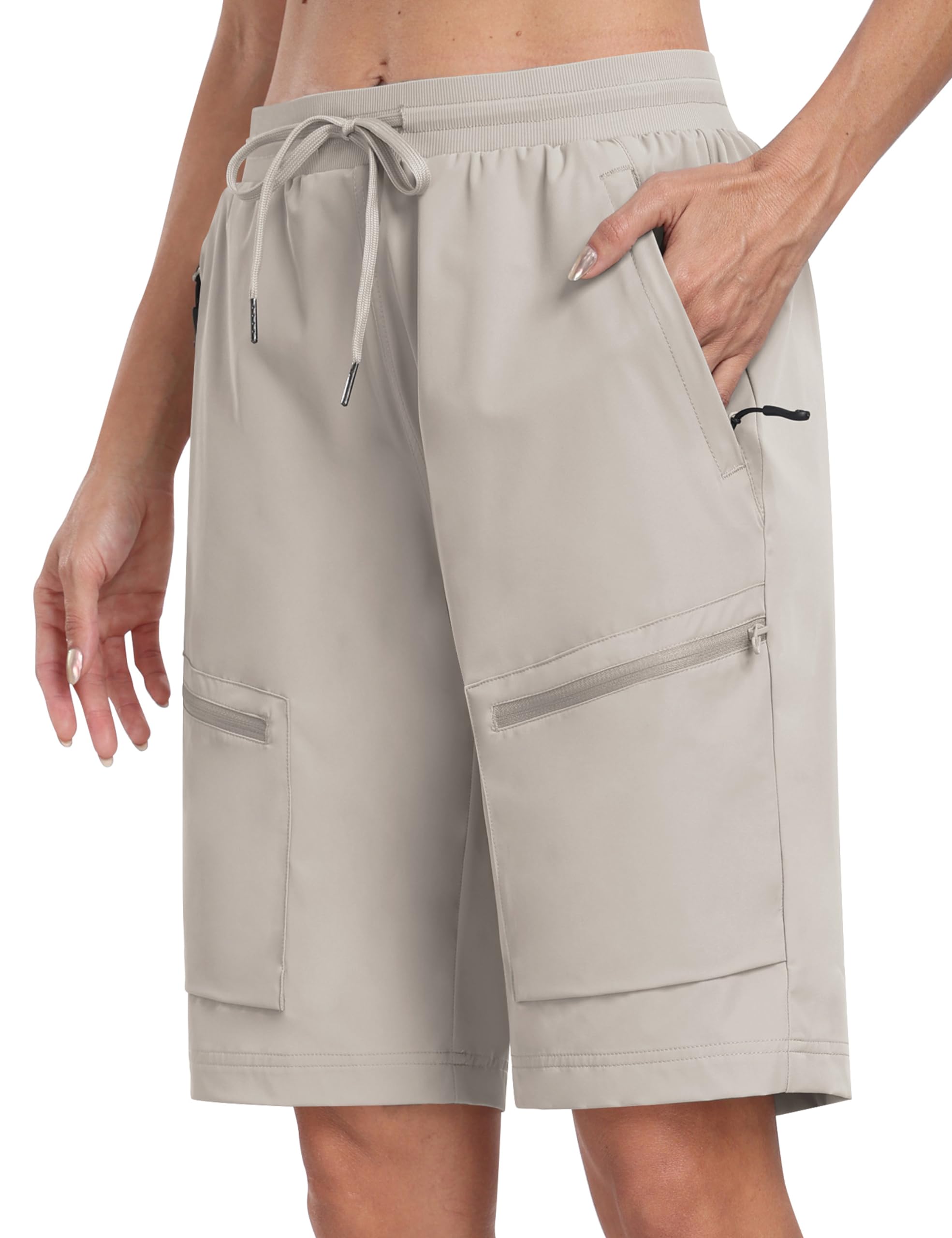 MoFiz Short Cargo Femme Bermuda d'extérieur Randonnée d'été Léger Pantalon Court à Séchage Rapide avec Cinq Poches Zippées