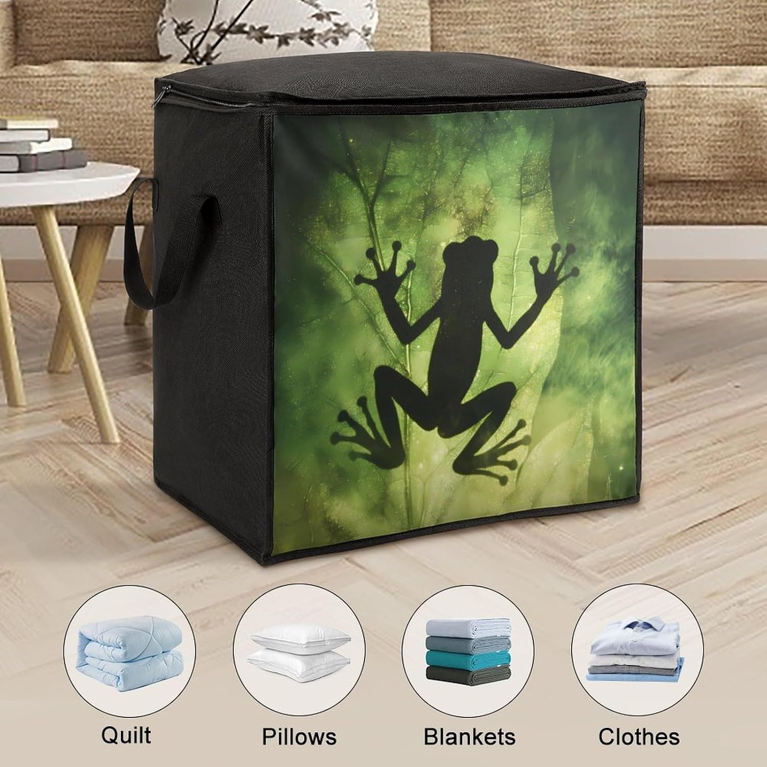 Frogs Shadow On The Leaf Large Comforter Blanket Storage Bags Bins 70L Closet Organizer with Handles