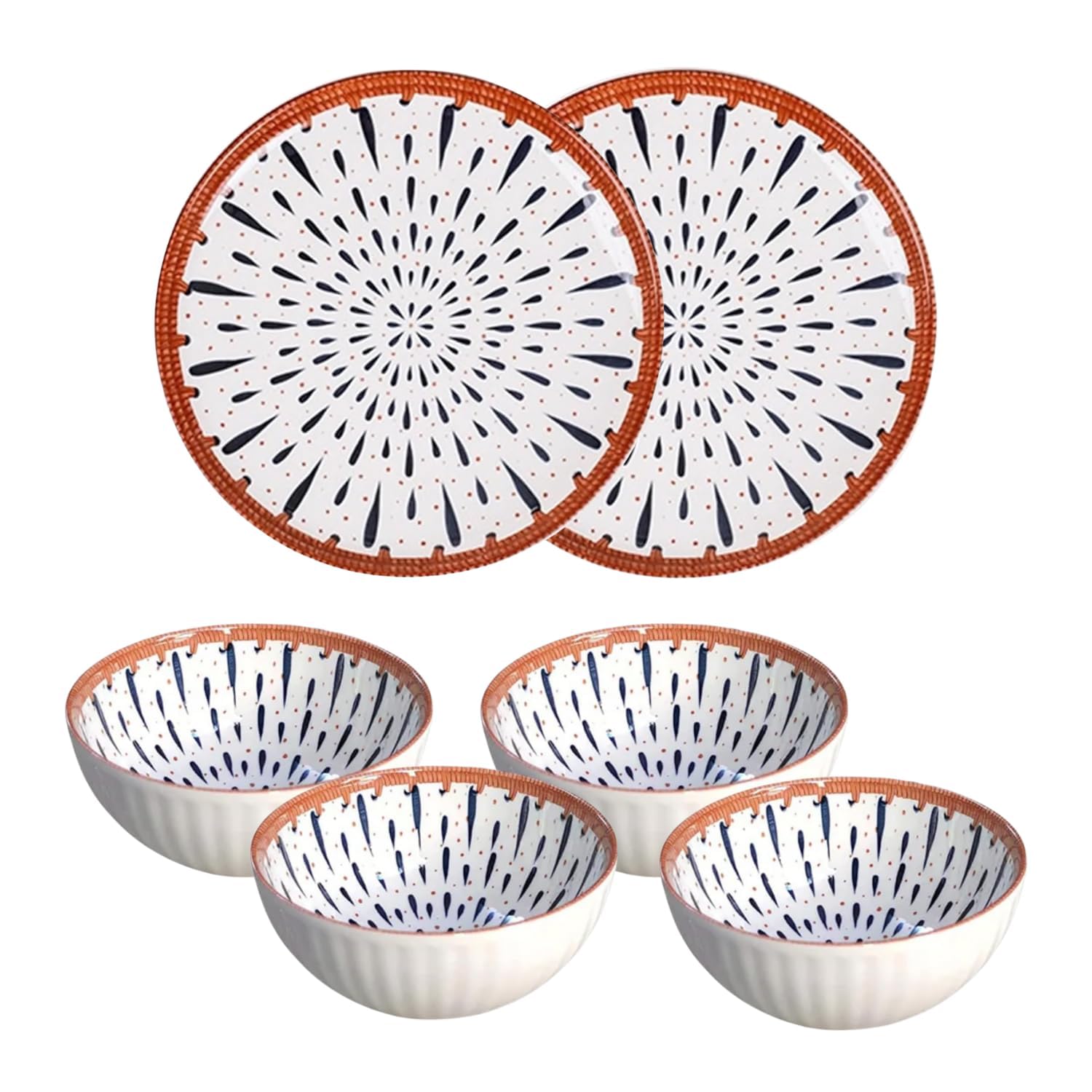 Ceramic Dinner Set 4 Plates 2 Bowls Microwave&Dishwasher Safe Dinners Set Serving for Dessert,Appetizer,Soup,Pasta,Oatmeal,Rice,Salad,Sandwich,Snacks,Fruits Daily Use&Gifting (Droplets)