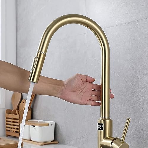 Miniatura 3 de Yalsfowe Grifo de cocina táctil, grifo de cocina con rociador extraíble, sensor inteligente de acero inoxidable, grifo de fregadero de cocina con