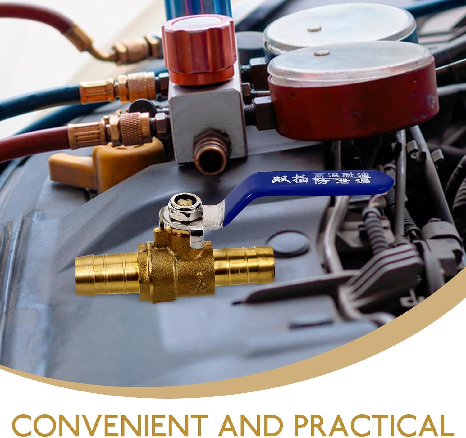 16mm Automotive Ball Valve Shut off Valve with 90 Degree Handle Dual Connector for Car Air Conditioning and Heater Water Control Suitable for Suv Truck
