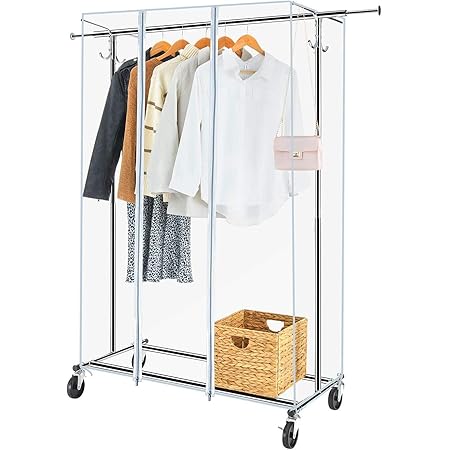 Amazon Greenstell ハンガーラック パイプハンガー 業務用ハンガーラック 透明カバー付き洋服ラック キャスター付き プロ仕様 スチール製 衣類収納 組み立て簡単 幅129cm 高耐荷重0kg 耐久性高い 頑丈 シングル 縦横伸縮タイプ ハンガーラック オンライン通販
