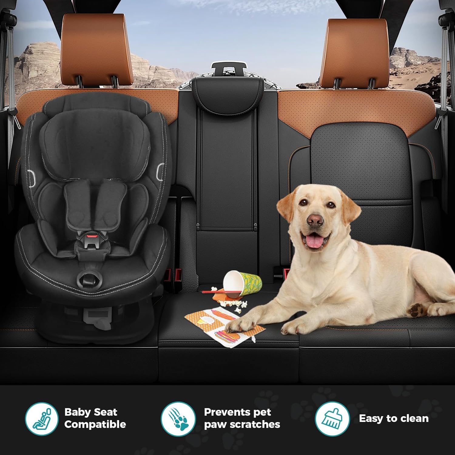 Seat Covers for Ford Bronco 4 Door 2026 2025 2024 2023 2022 2021, 1:1 Customized Fit Breathable Leather Seat Cover, Full Set with Rear Cup Holder, NOT for Raptor (BlackBrown)