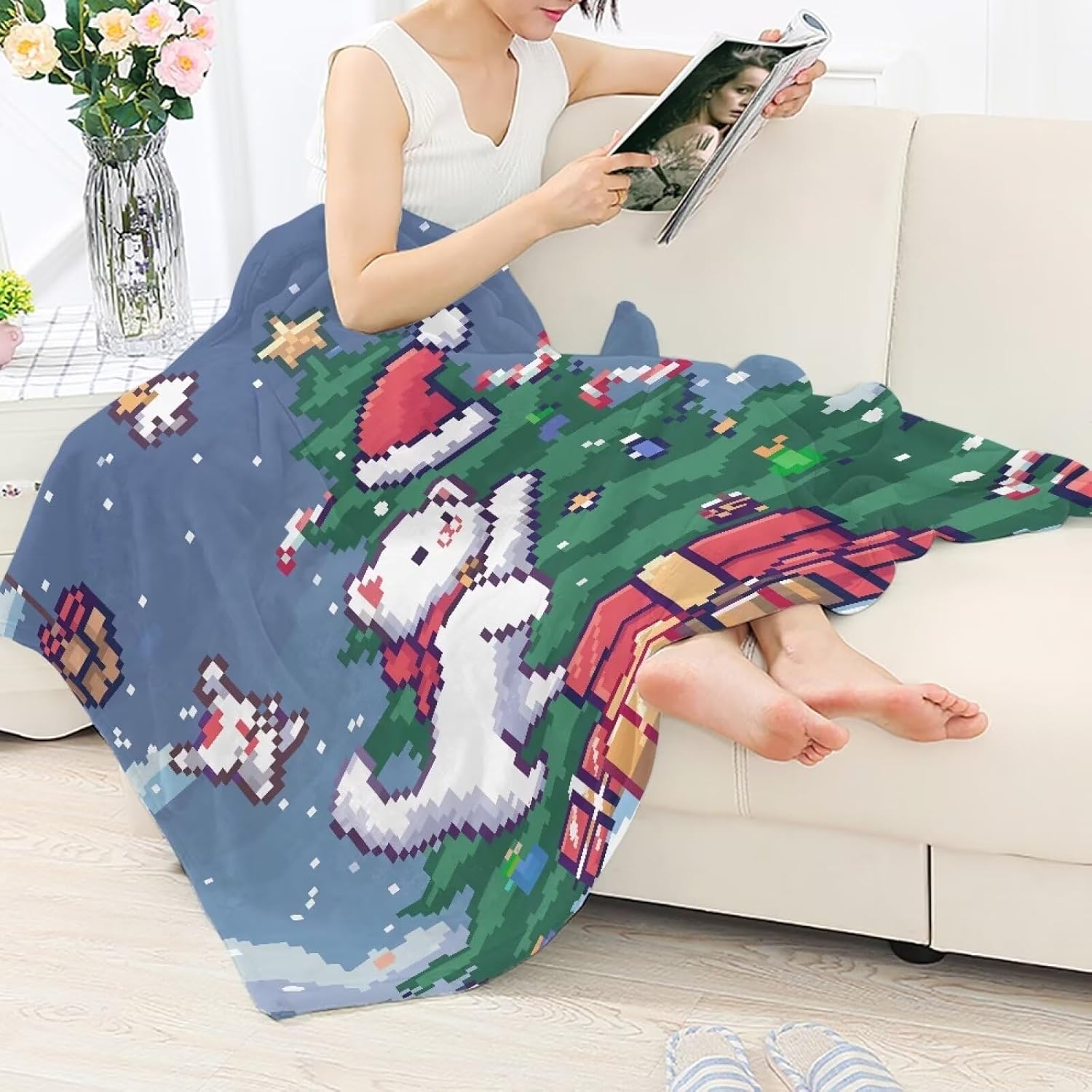 Christmas Throw Blanket for Couch Fleece Blanket for Camping Antistatic Cooling Blanket Queen Size Fluffy Blanket for Baby Plush Blanket Twin for Bedroom Sofa Car Living Room