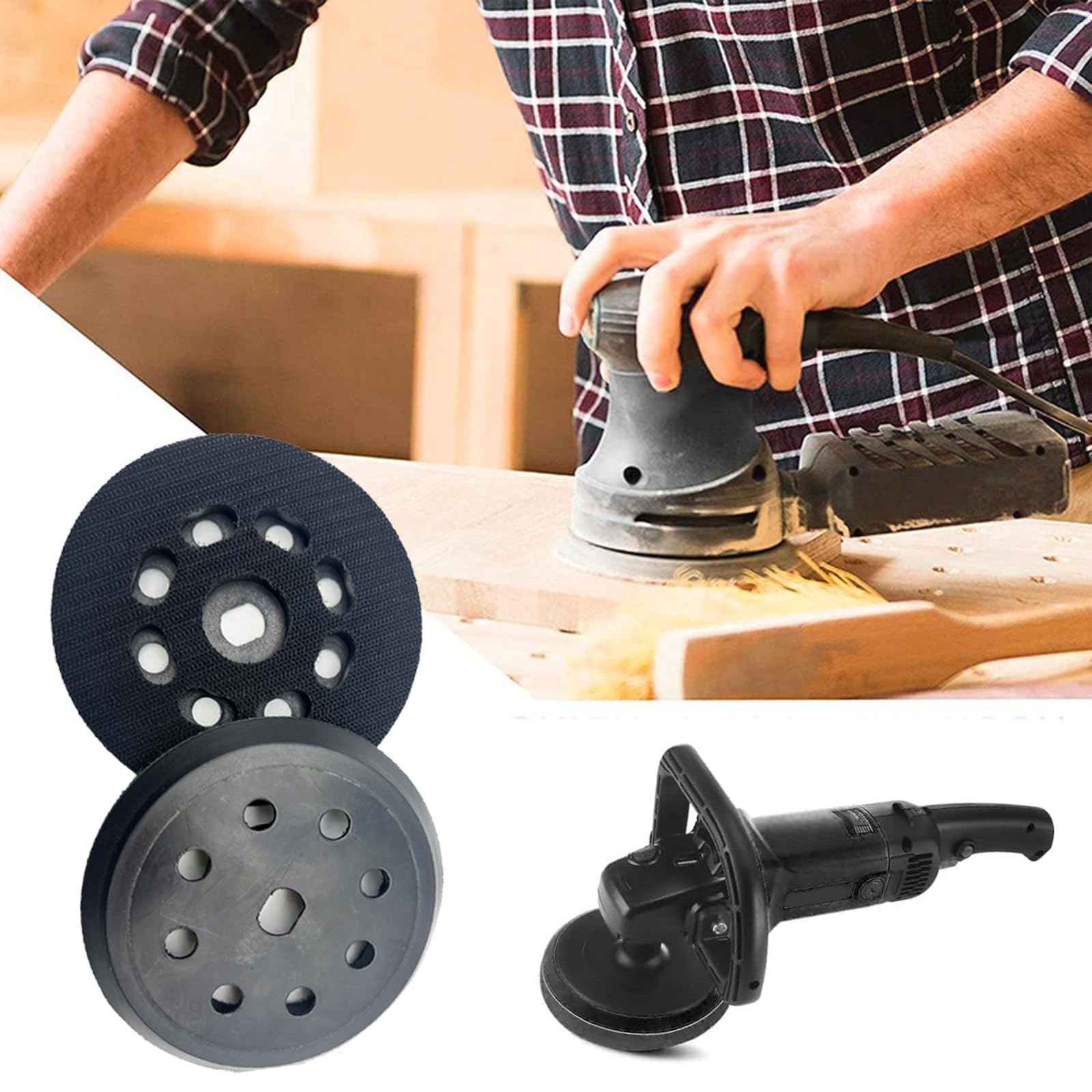 Disco de lijado de 125 mm compatible con 8 agujeros de repuesto para Black & Decker BD190 KA190E SPEC375, placa de soporte de velcro, compatible con lijadora orbital, alta durabilidad