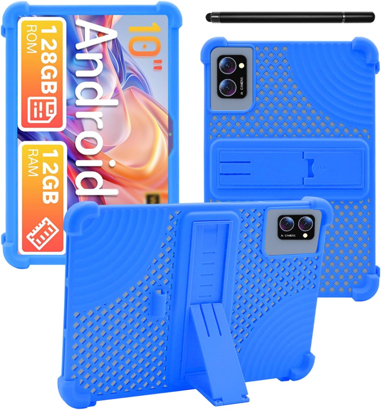 Case for Winsing T30W Android 15 Tablets 10 inch,WUNIAK Hollow Back Design Heat Dissipation Shockproof Lightweight Adjustable Kickstand Silicone Shell&Kids Friendly Soft Case,Sky Blue