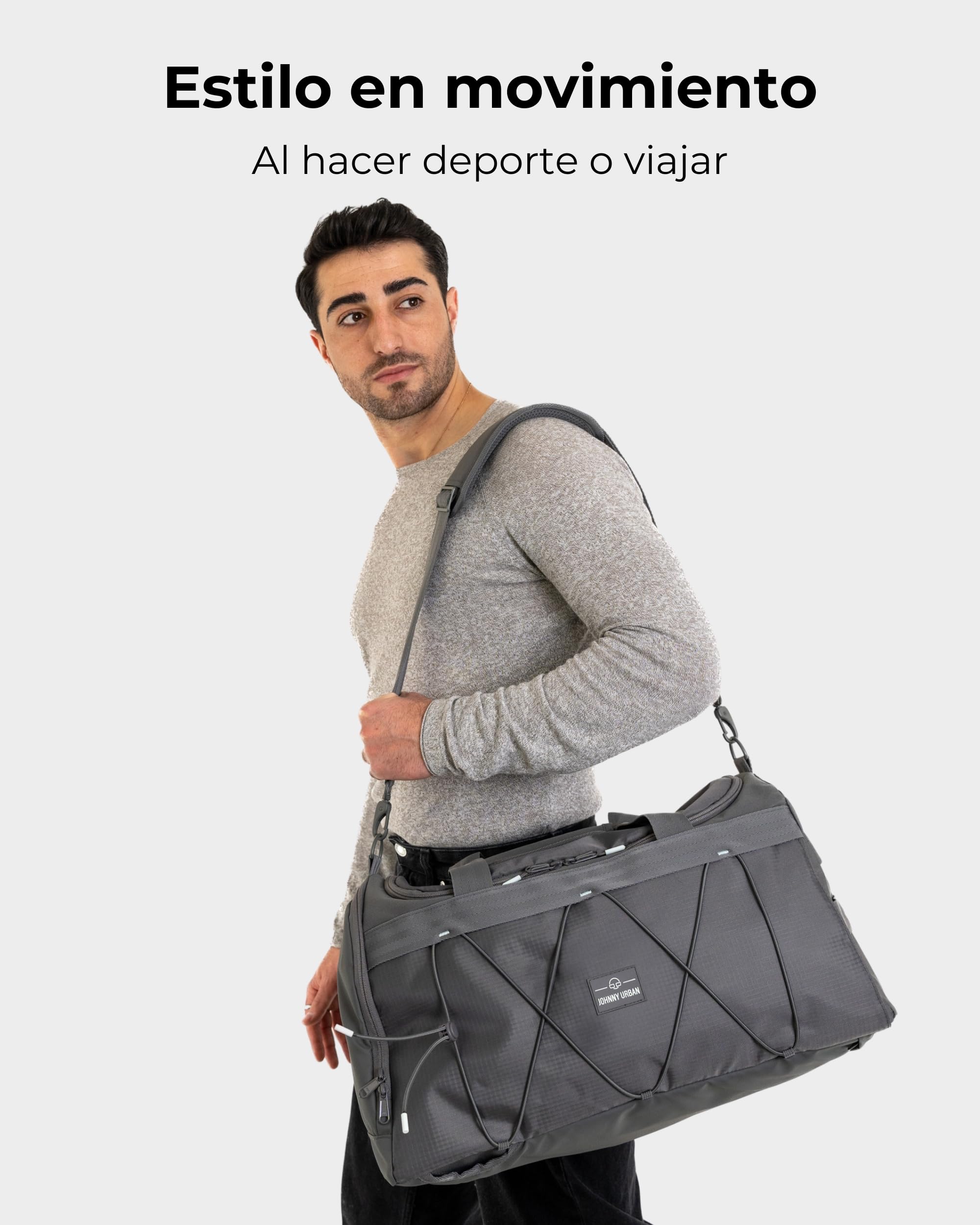 Johnny Urban Bolsa Deporte Hombre Mujer Gris - Shawn - Mochila Gimnasio 2 en 1 - Bolsa de Viaje con Compartimento para Zapatos - Ligero & Repelente al Agua