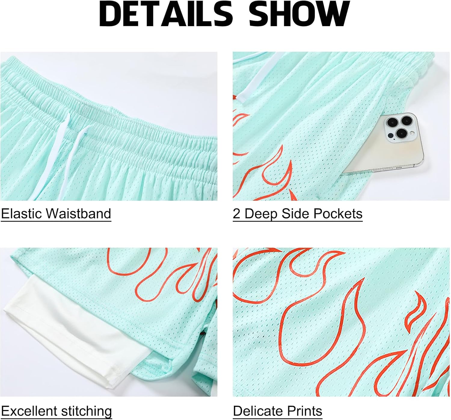 DIOTSR Mens Graphic Basketball Shorts Retro Athletic Running Shorts Streetwear Designer with Pockets