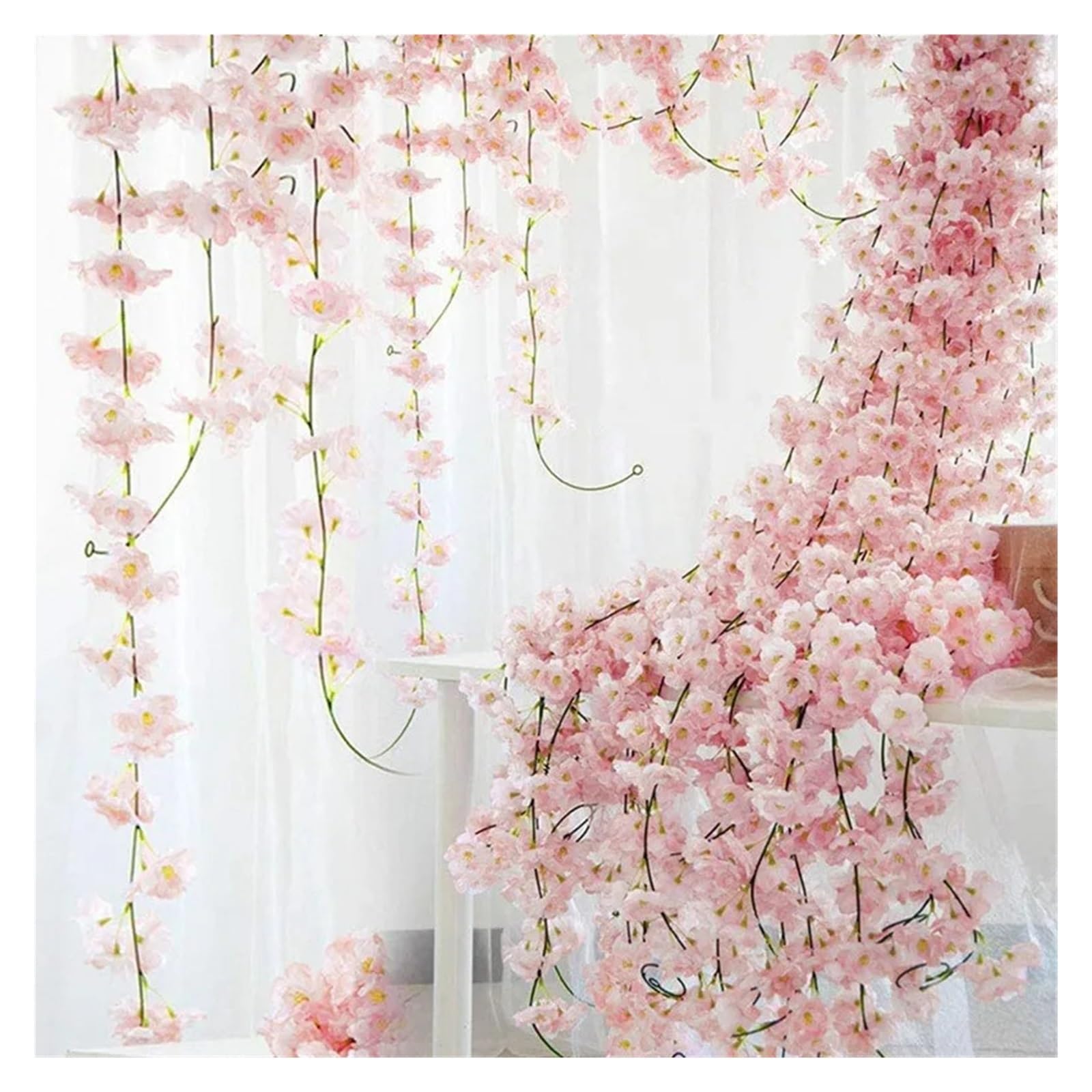 Künstliche Kirschblütenrebe | Mehrfarbig, 180 cm, 1/2 Stück, Gartenhintergrund: Blumendekor(Dark Pink,2pcs)