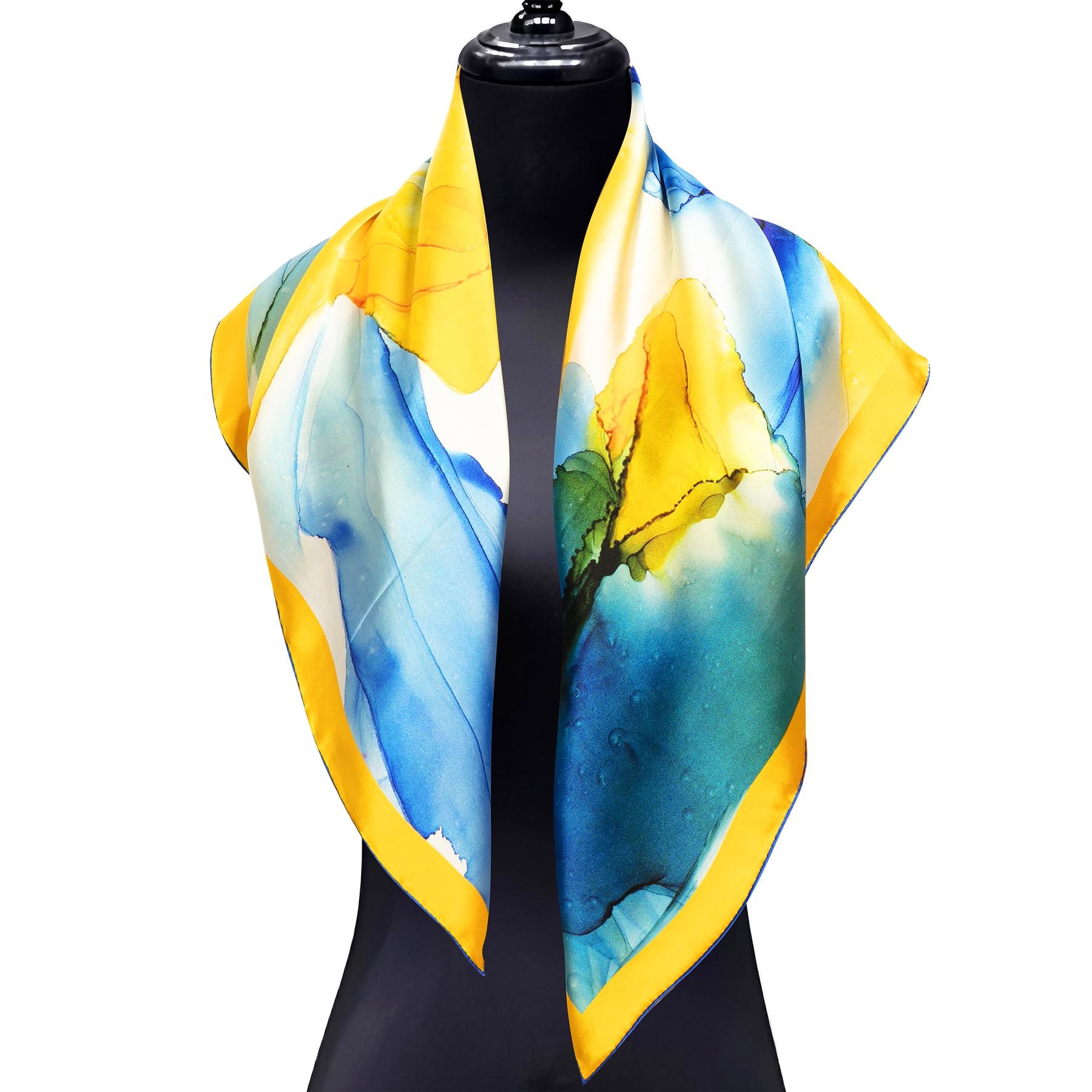 Hamzah Carré de Soie pour Femme | Foulard en Soie Satin 90x90 cm | Motif Abstrait Fluid Art | Impression Double Face & Reversible | Bords Cousus à la Main | Idée Cadeau Élégante