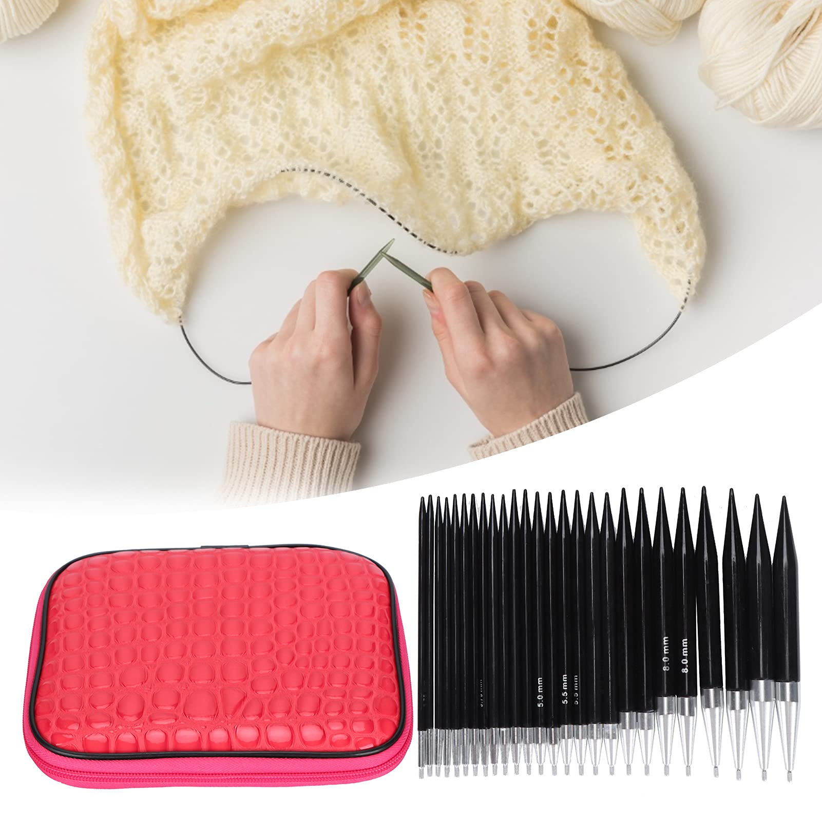 Set Maglia Doppia Punta Circolare Intercambiabile Portatile Leggero Versatile Per Progetti Di Maglieria In Varietà Di Misure