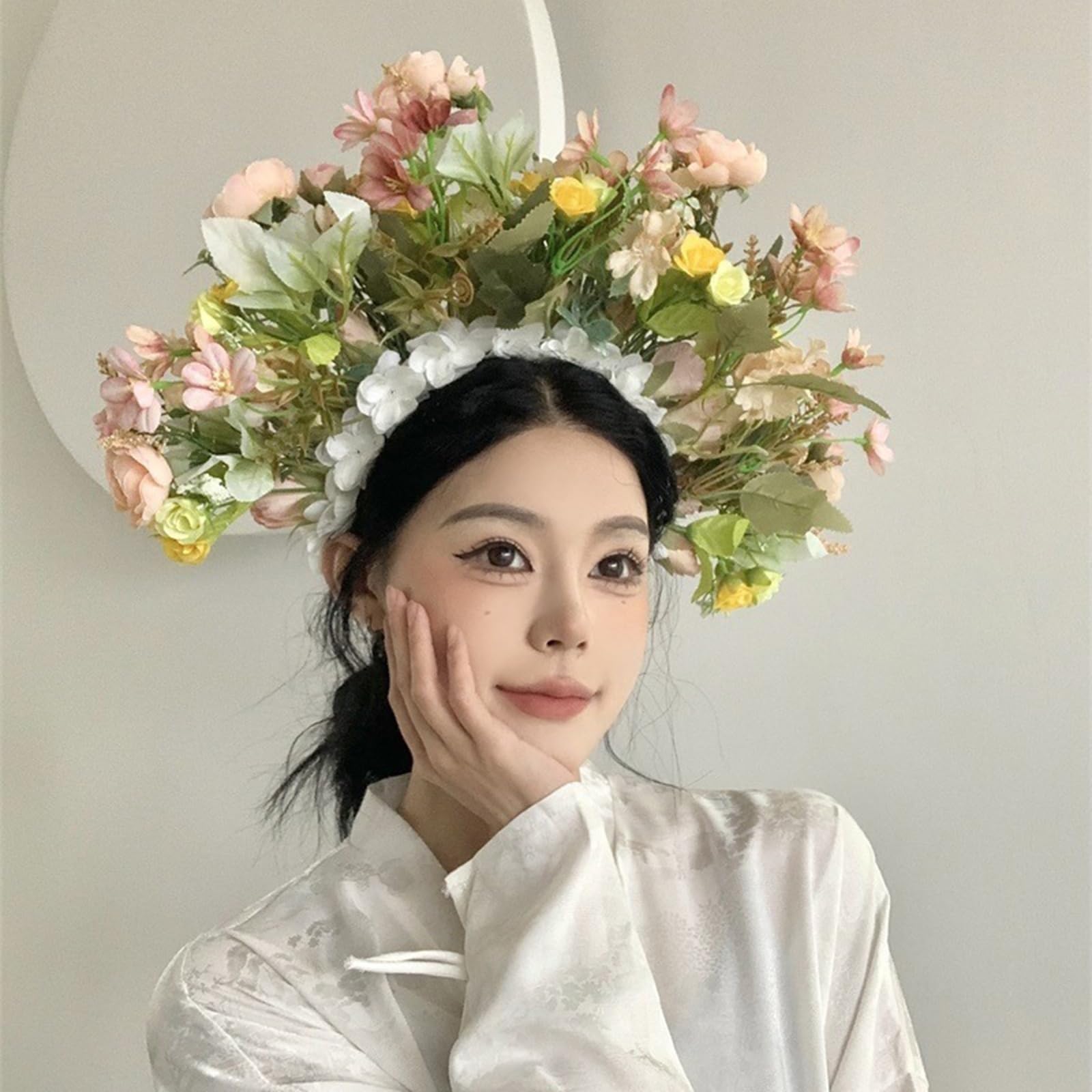 Große Blumenkrone für Hochzeit, Blumen Stirnbänder, Braut Blumen Stirnbänder, Damen Blumengirlanden, Kronen Haarkranz
