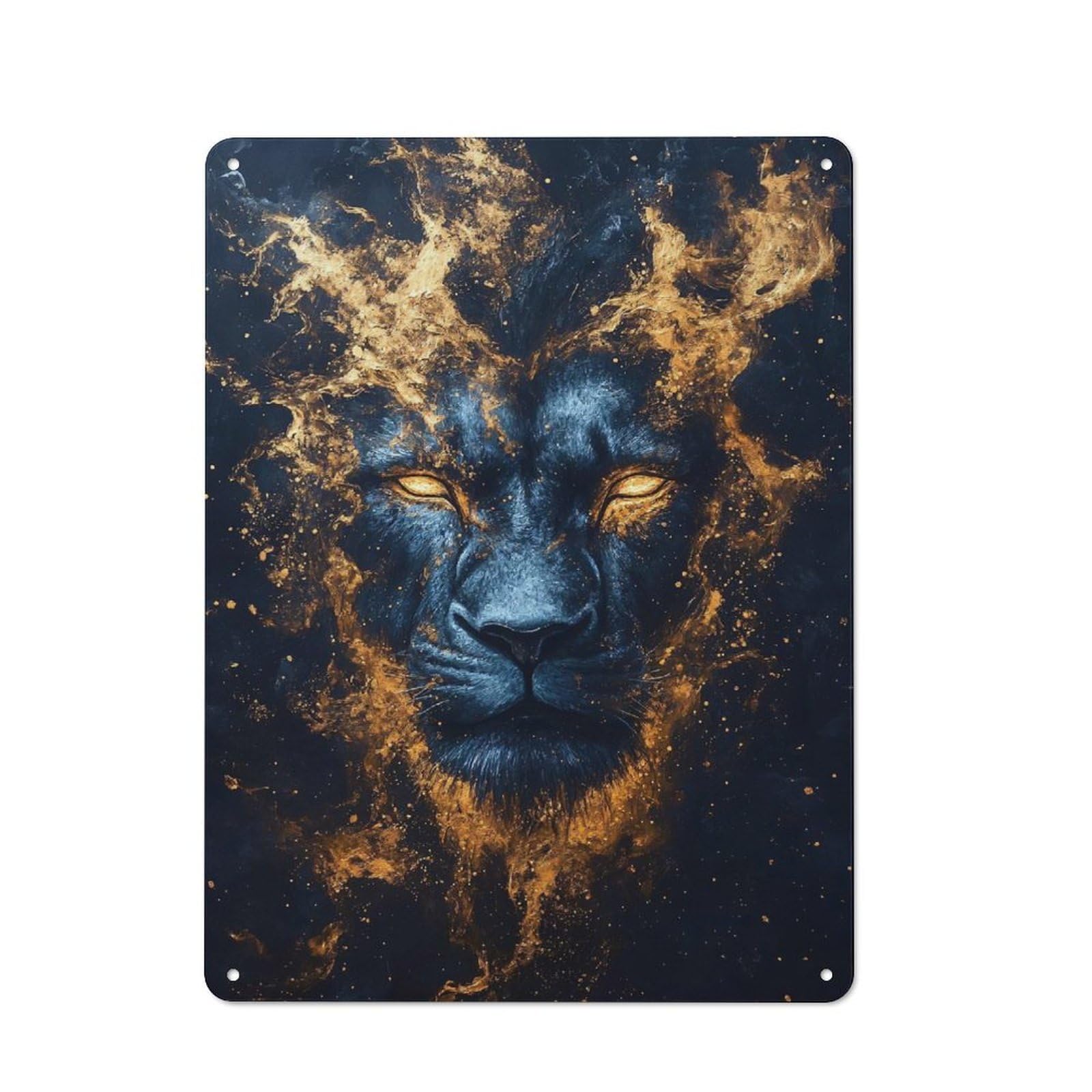 Junmoney Style-7 Retro Tin Sign 40X30cm Featuring Cosmic Lion Portrait For Workshop Wall, Gift For Makers And Diy Enthusiasts During The Christmas Season