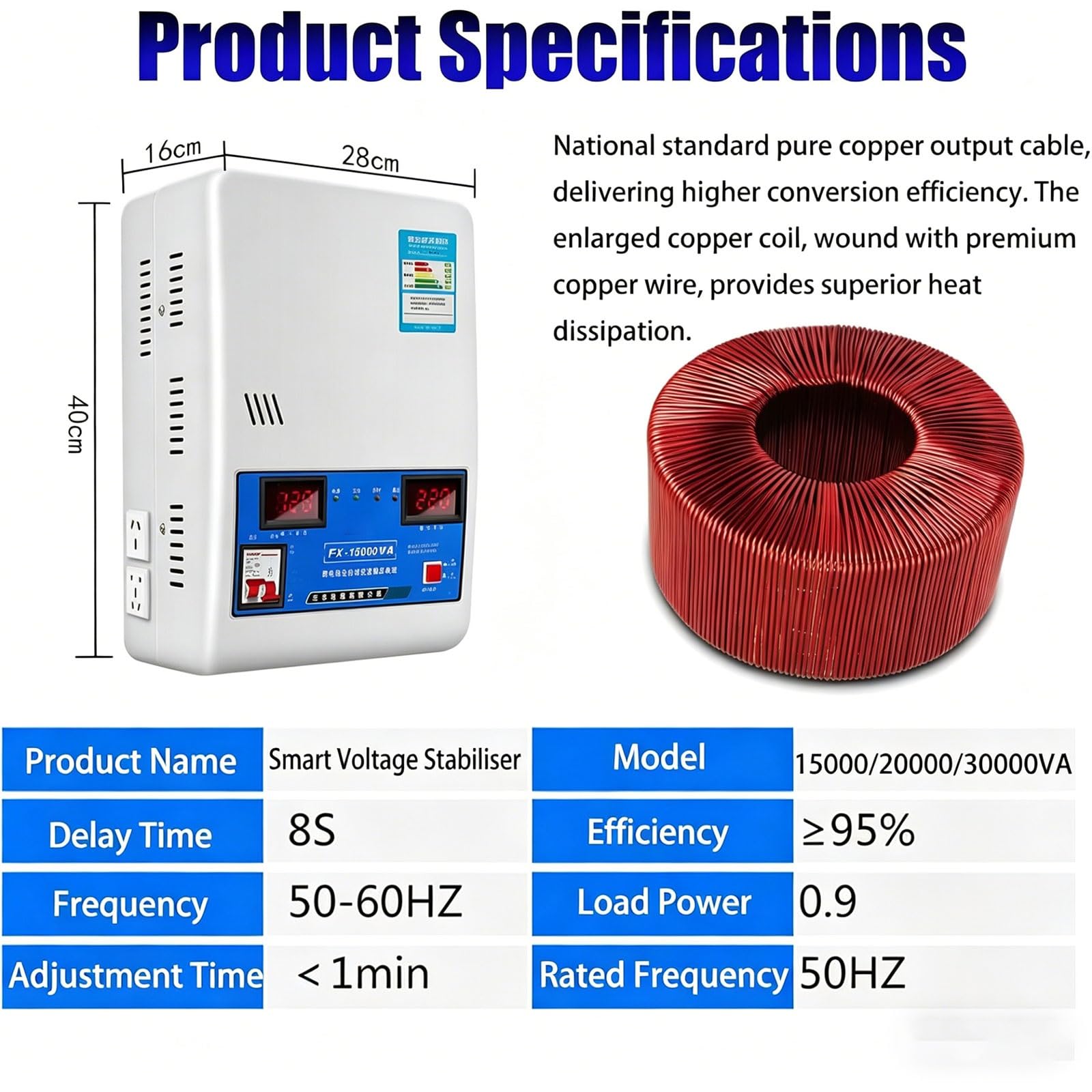Estabilizador De Voltaje Automático 220V Transformador De Voltaje CA Estabilizador De Baja Tensión Para Fuente De Alimentación Hogar Con Pantalla Digital Dual Para Pequeños Electrodomésticos(30000W)