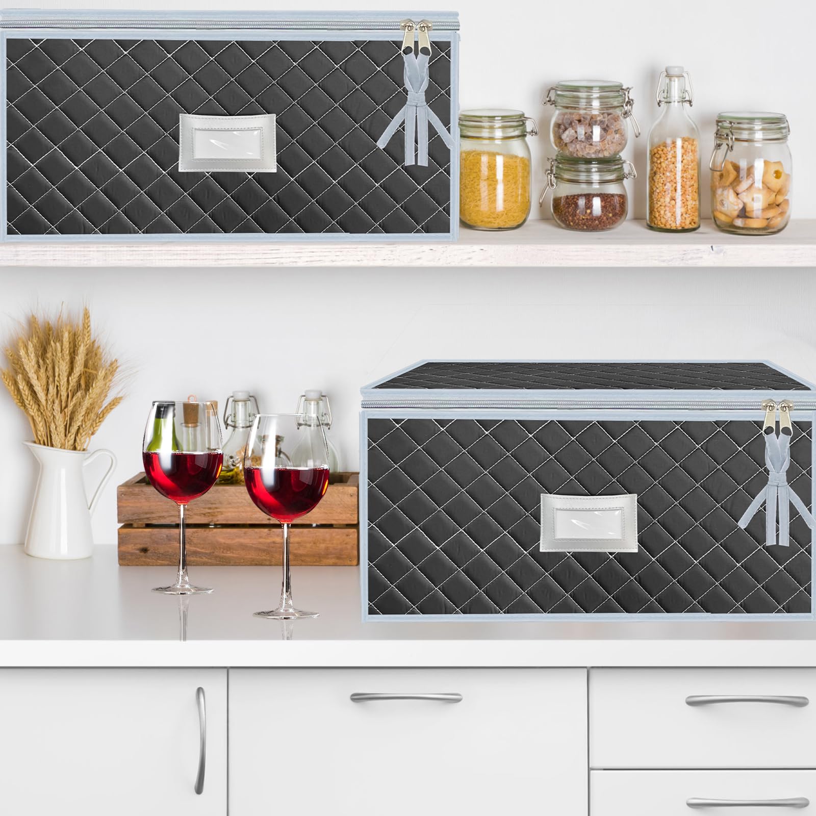 Weinglas-Aufbewahrungsbox mit 12 Trennwänden, Stielglas-Schutzträger, Glaswaren-Behälter für Weingläser, zerbrechliches Kristallgeschirr, Umzug, Küche, Party, Reisen, Camping (Grau)