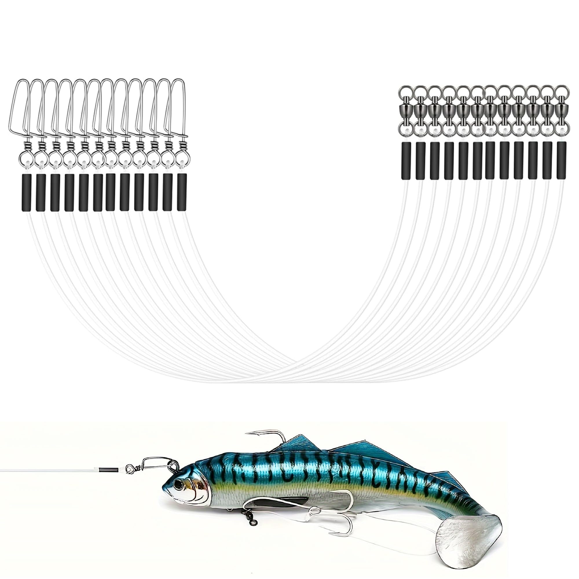 12 szt. Fluorocarbon Fishing Leaders Line Fluorocarbon Leaders Set Pre Tie Leader wędkarstwo morskie z Swivels Snaps Crimps do słodkowodnych słonowodnych