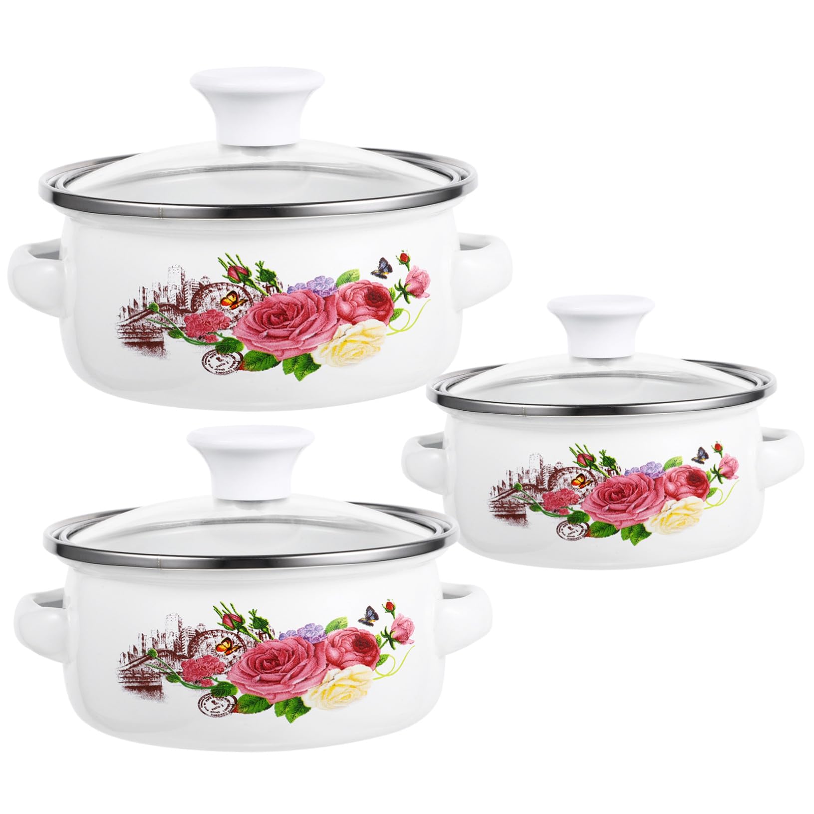 Batterie cuisine émaillée casseroles miniatures empilables fond plat