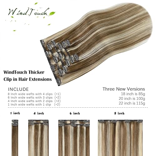 Miniatura 3 de WindTouch Extensiones de cabello con pinzas, 4.33 oz, extensiones de cabello largo de 22 pulgadas, extensiones de cabello humano real, 7 unidades,