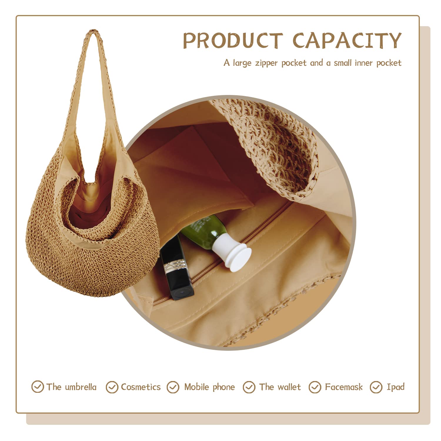 SUKUTU Borsa da Spiaggia Grande in Rattan di Paglia da Donna Borse Hobo Borsa da Donna in Paglia intrecciata a mano Estiva