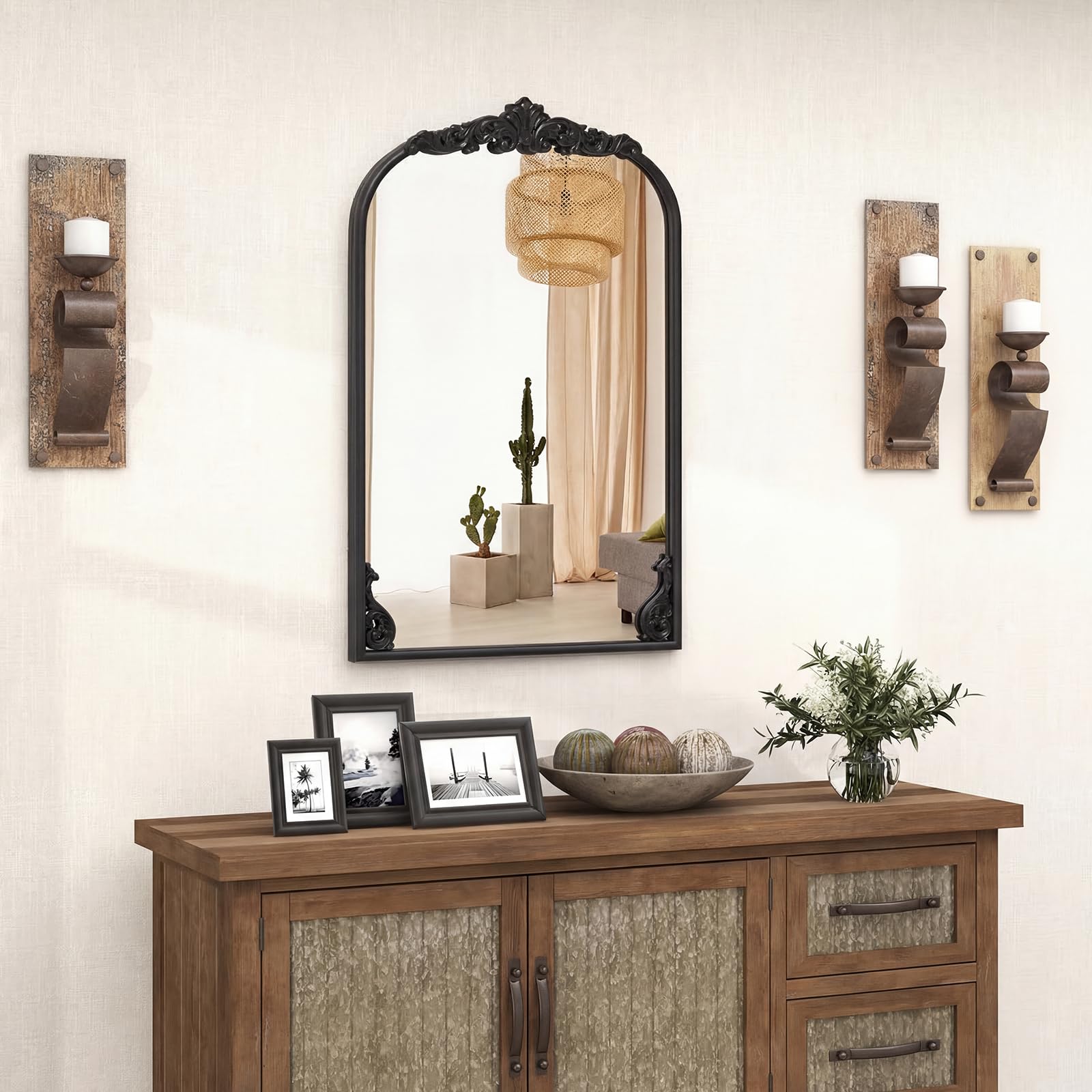 COSTWAY Specchio ad Arco da Parete, Riflessione HD (76x51cm nero)